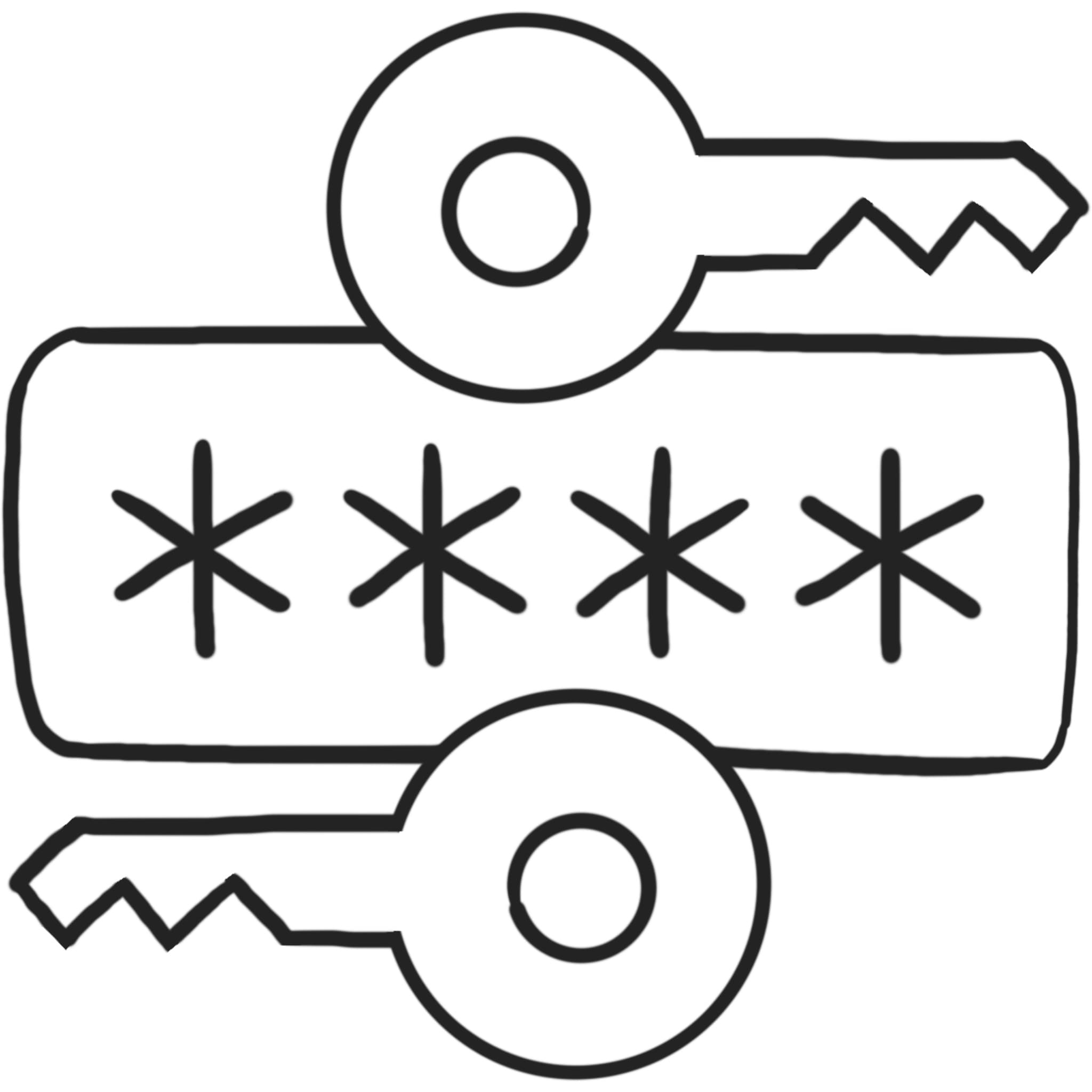 Drawing of two keys and a password field filled with asterisks.